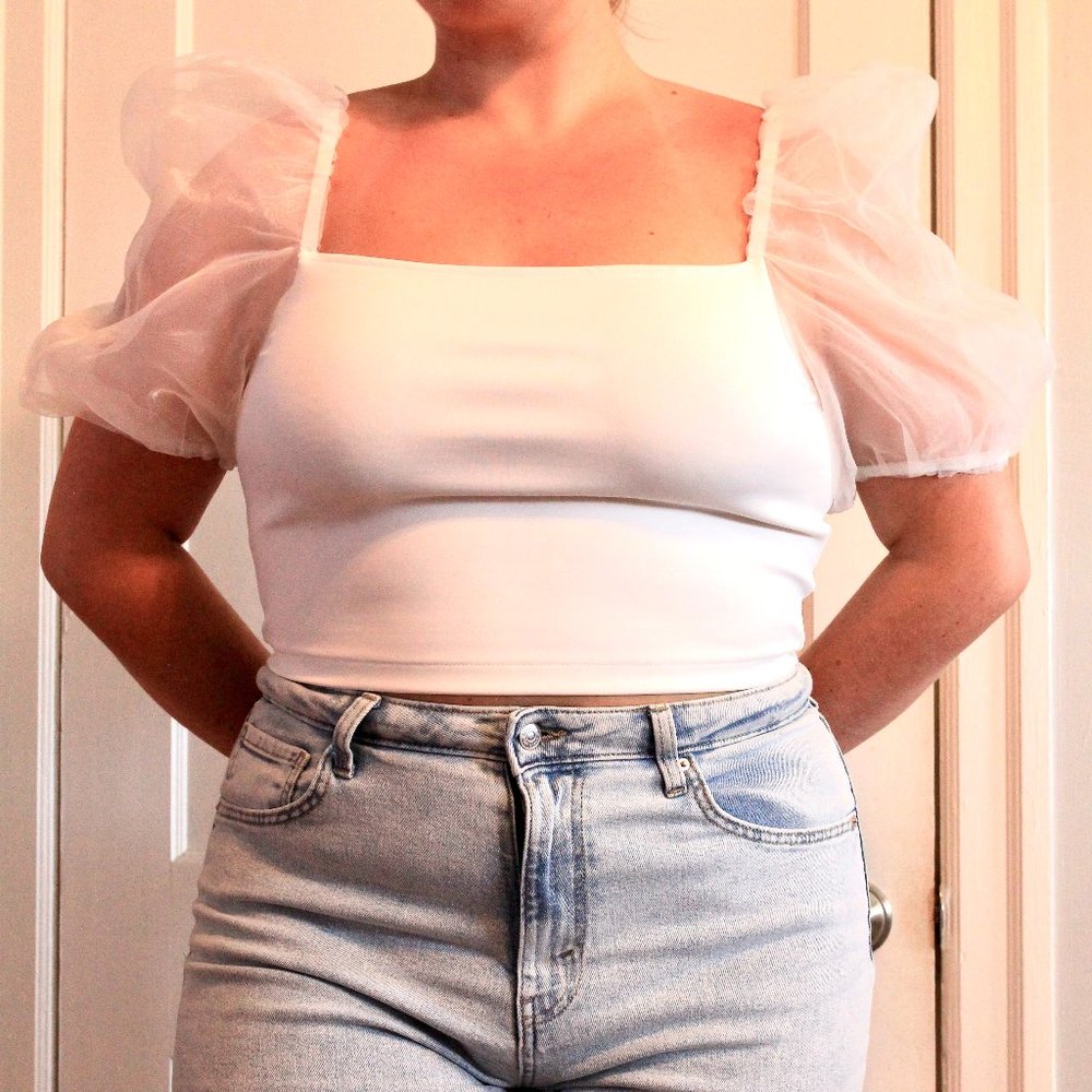 ASOS DESIGN scuba bandeau with organza sleeves - Picture 4 of 4